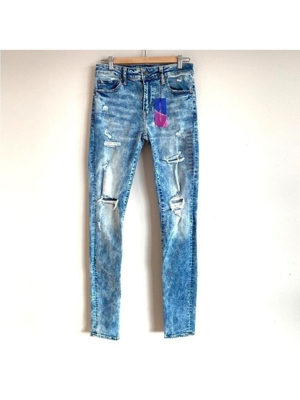 AMERICAN Eagle X Young Money Stacked Skinny Jeans Acid Wash Distressed 30X30 NEW